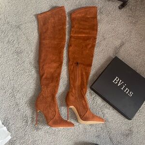 Rust brown thigh high boots